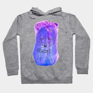 Purple Watercolor Girl with Three Hearts Hoodie